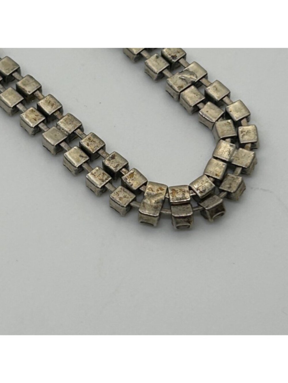 Vintage Double Strand Rhinestone Choker Necklace Silver Tone Crystal Bridal Prom - Picture 10 of 15